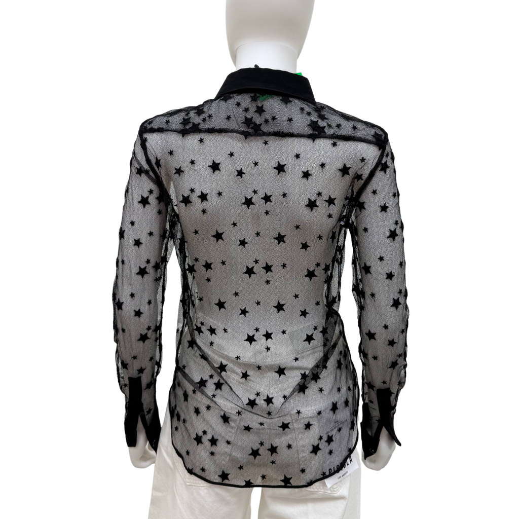 Saint Laurent Black Mesh Button Up w/ Embroidered Stars