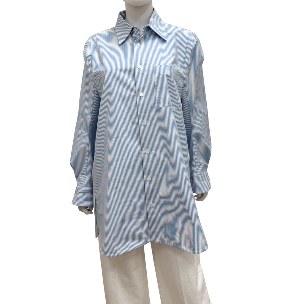 Bottega Veneta Blue/White Pinstripe Oversized Button Up, 40