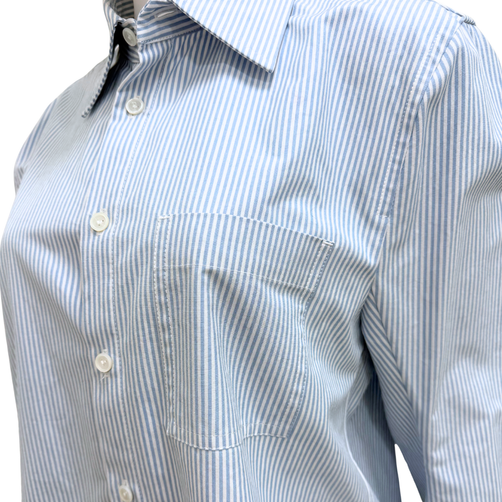 Bottega Veneta Blue/White Pinstripe Oversized Button Up, 40