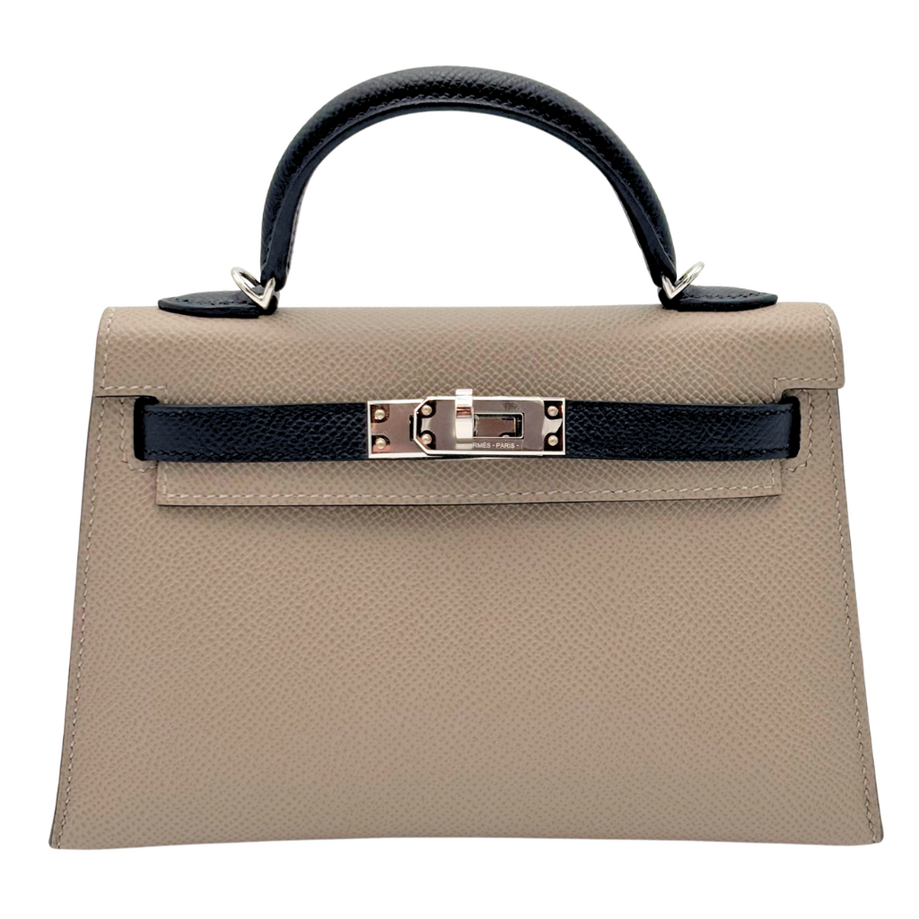 Hermès Kelly Etoupe & Black Epsom Mini Palladium HW (NEW)