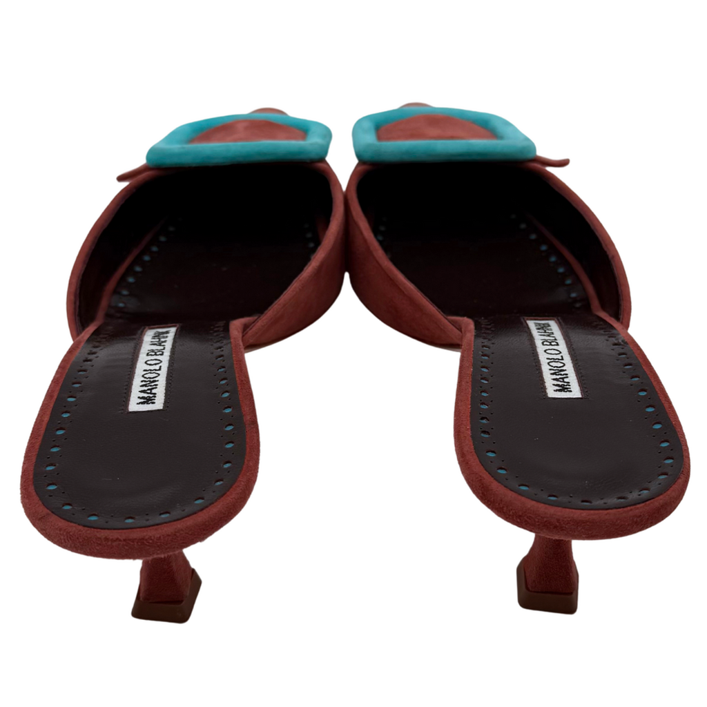 Manolo Blahnik Maroon Suede Kitten Heels, 38.5