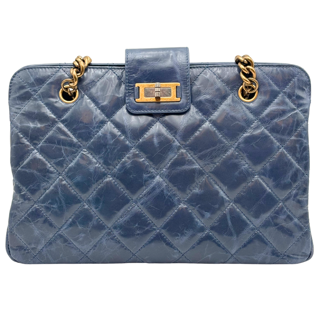 Chanel Glazed Blue Crackle Calfskin 2.55 Tote Bag