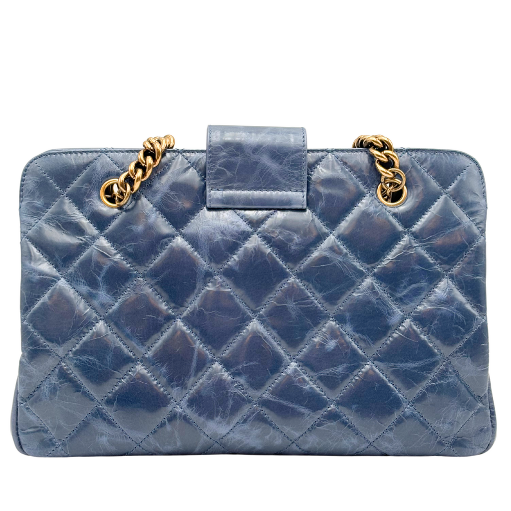Chanel Glazed Blue Crackle Calfskin 2.55 Tote Bag