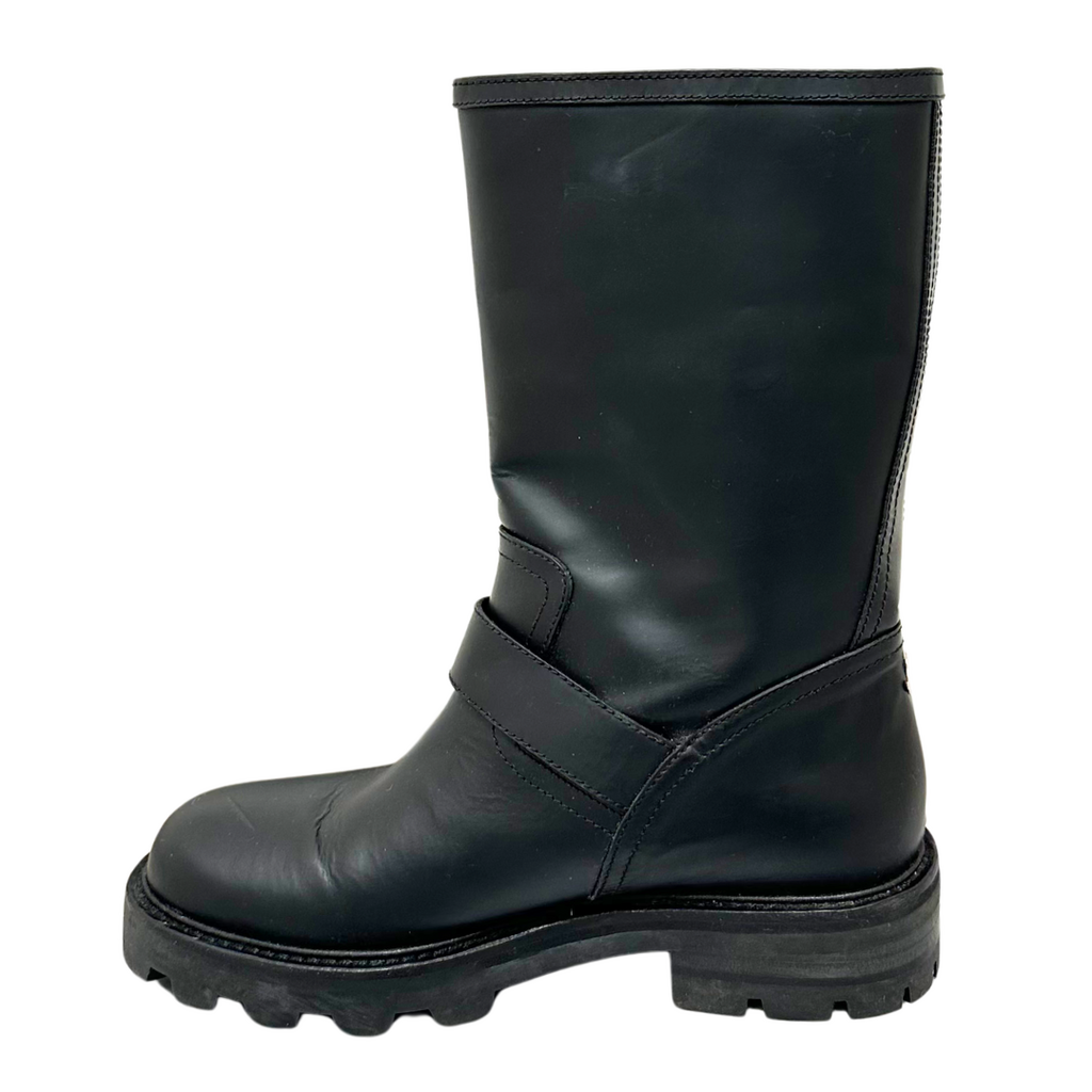 Jimmy Choo Black Leather Biker Boots, 37.5