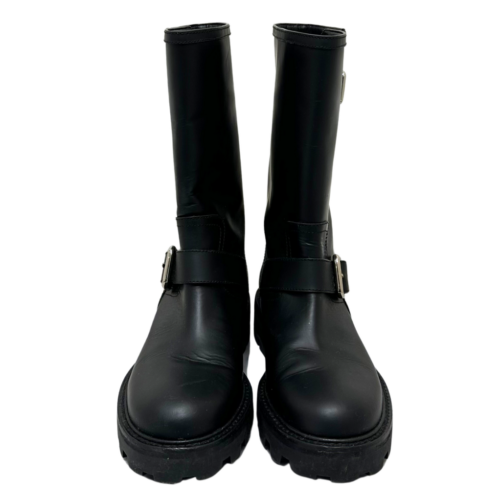 Jimmy Choo Black Leather Biker Boots, 37.5