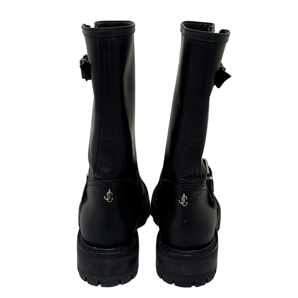 Jimmy Choo Black Leather Biker Boots, 37.5