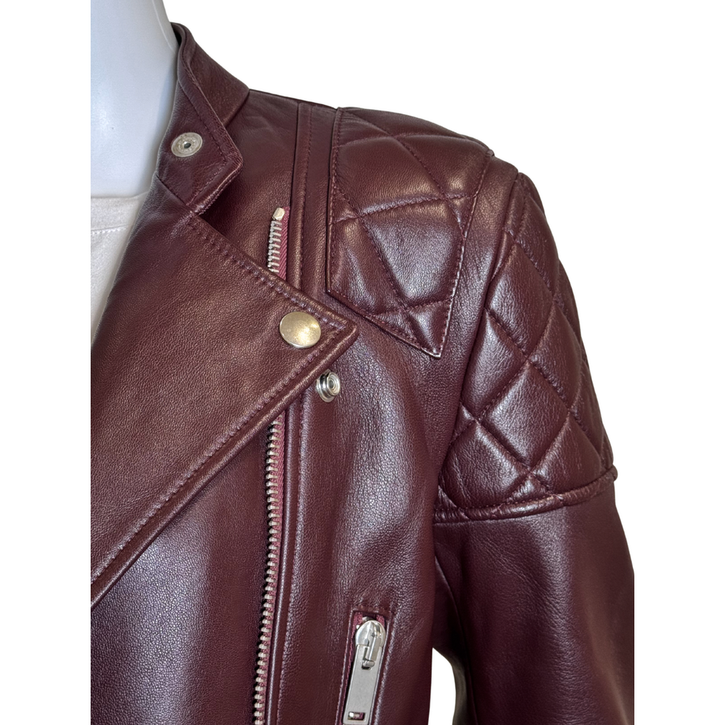 Celine Burgundy Quilted Leather Moto Jacket, 36 (2012-2018)