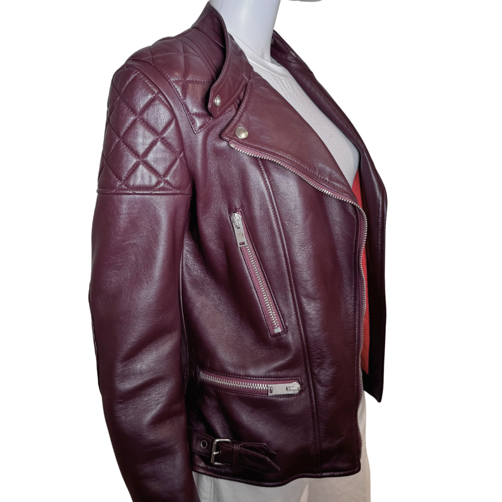 Celine Burgundy Quilted Leather Moto Jacket, 36 (2012-2018)