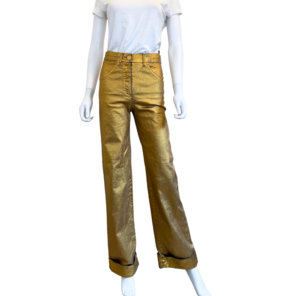 Chanel Gold Metallic Straight Leg Jean, 34
