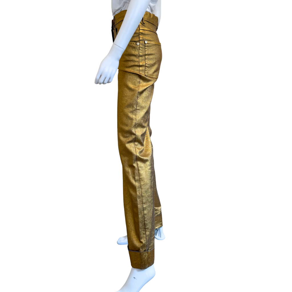 Chanel Gold Metallic Straight Leg Jean, 34