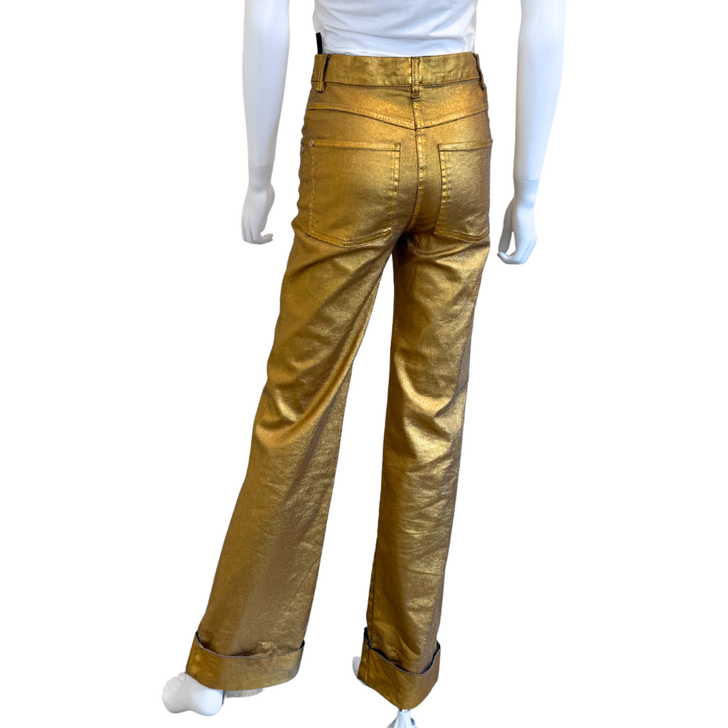 Chanel Gold Metallic Straight Leg Jean, 34