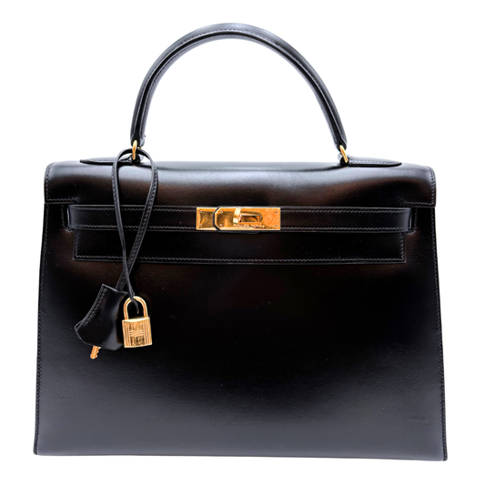 Hermès Kelly Black Box Calf Sellier 32CM Gold HW (1986)