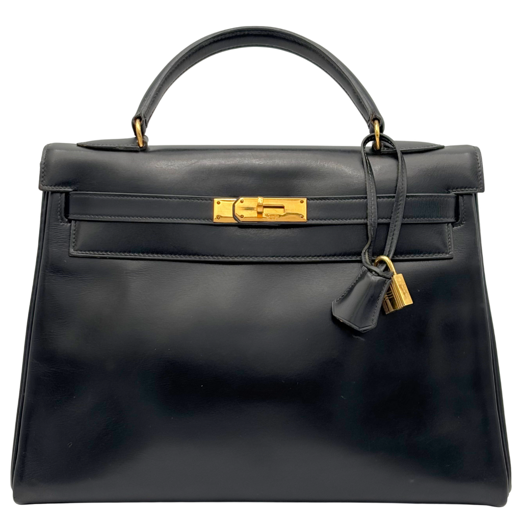 Hermès Kelly Black Box Calf Retourne 32CM Gold HW (1973)