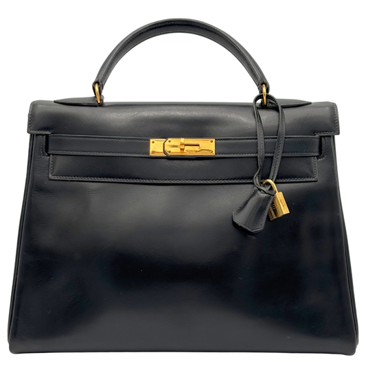 Hermès Kelly Black Box Calf Retourne 32CM Gold HW (1973)