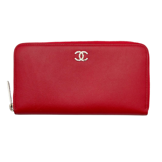 Chanel Red Continental Zip Around Wallet