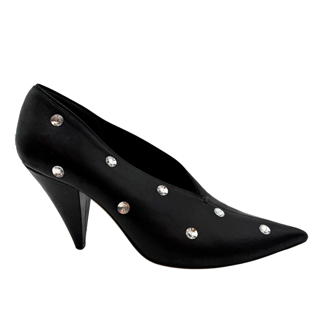 Celine Black Leather Crystal Embellished Heels, 39
