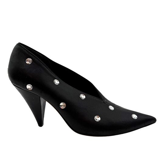 Celine Black Leather Crystal Embellished Heels, 39