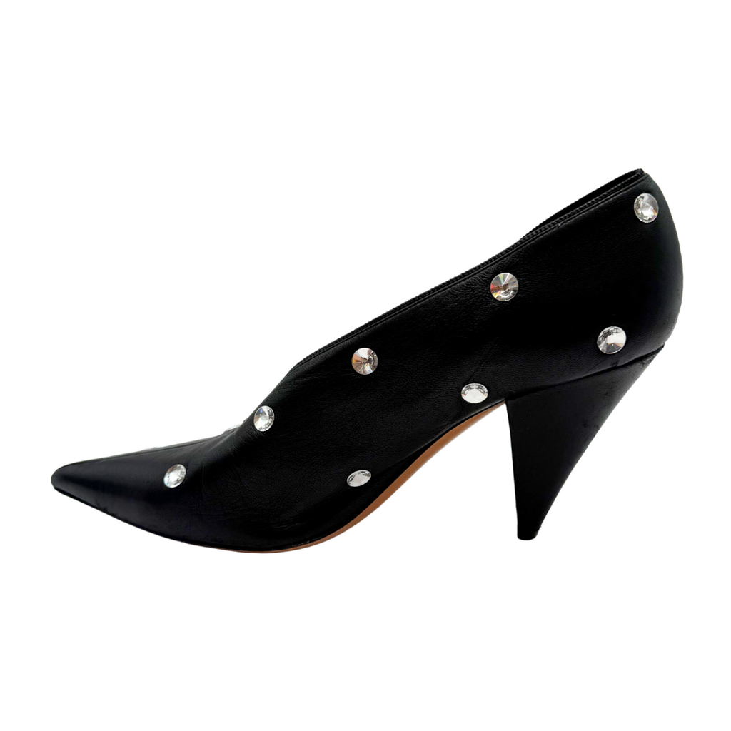 Celine Black Leather Crystal Embellished Heels, 39