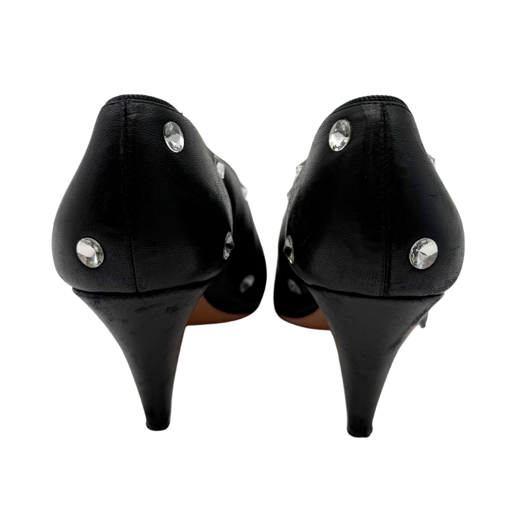 Celine Black Leather Crystal Embellished Heels, 39