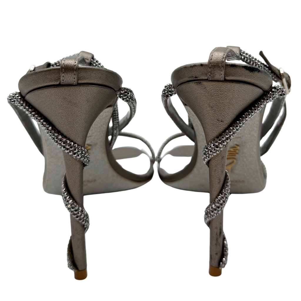 Rene Caovilla Grey Crystal Ankle Wrap Sandal, 40