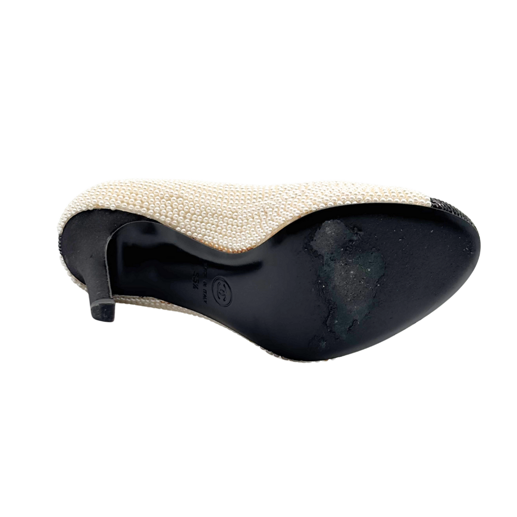 Chanel Pearl Black Toe Pumps, 35