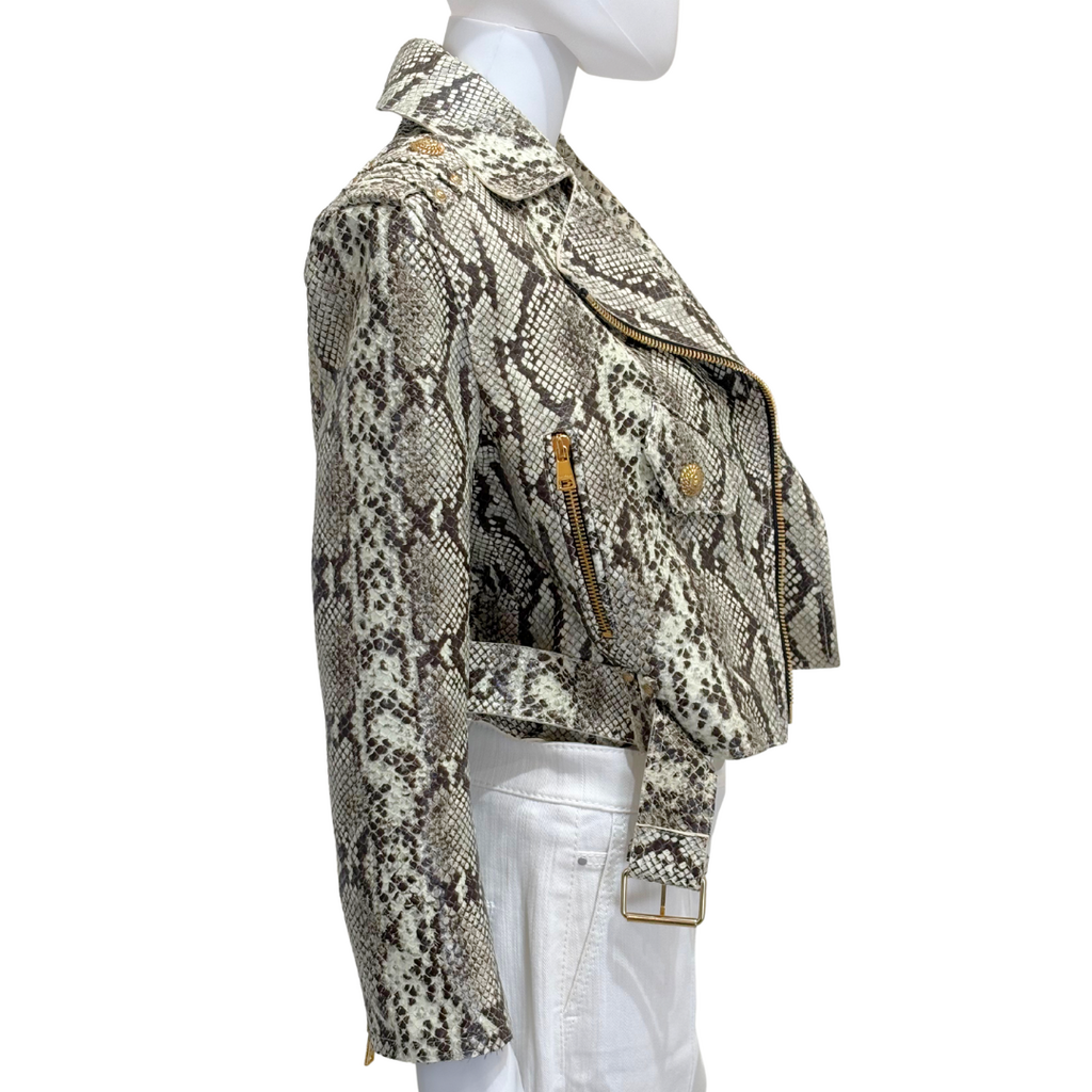 Balmain Snakeskin Belted Moto Jacket, 36