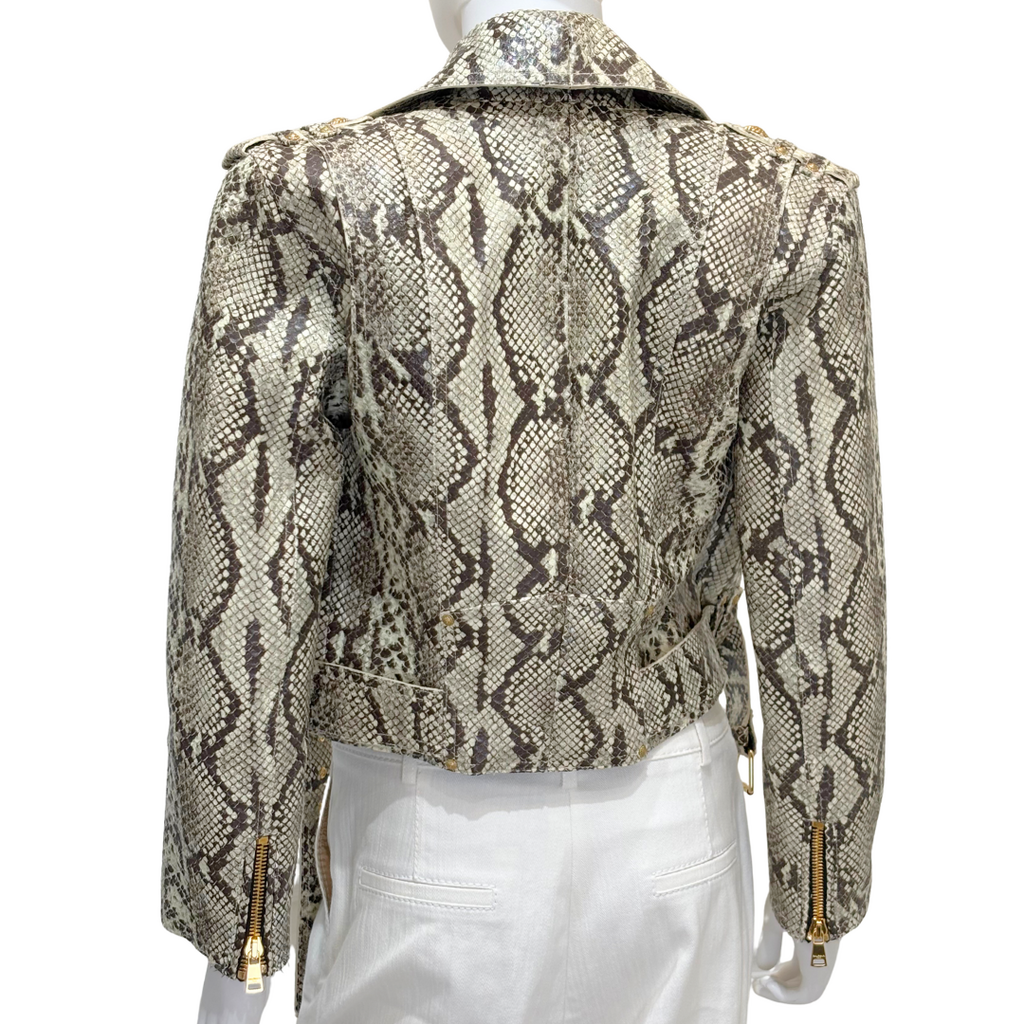 Balmain Snakeskin Belted Moto Jacket, 36