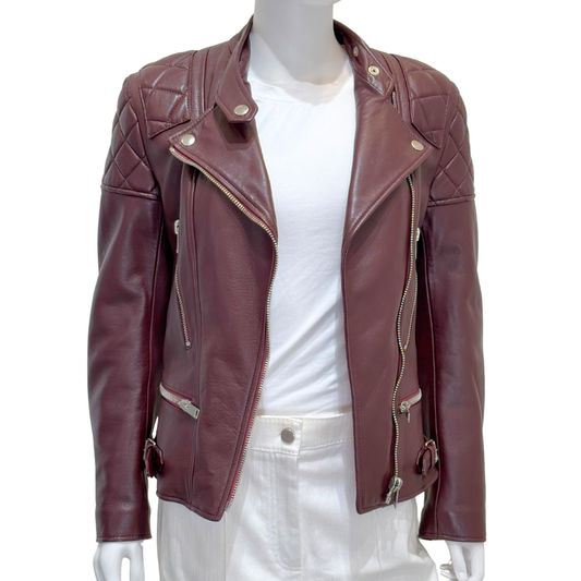 Celine Burgundy Quilted Leather Moto Jacket, 36 (2012-2018)