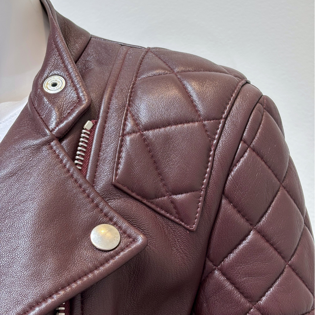 Celine Burgundy Quilted Leather Moto Jacket, 36 (2012-2018)