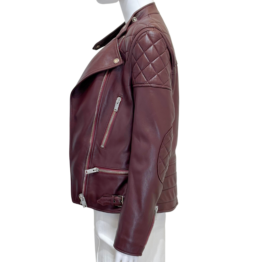 Celine Burgundy Quilted Leather Moto Jacket, 36 (2012-2018)