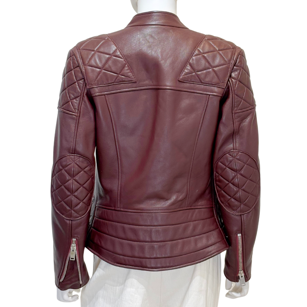 Celine Burgundy Quilted Leather Moto Jacket, 36 (2012-2018)