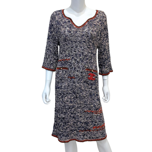 Chanel Navy & Orange Knit Dress, 40