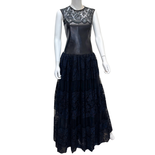Valentino Garavani Black Leather & Lace Panel Corset Gown, 4