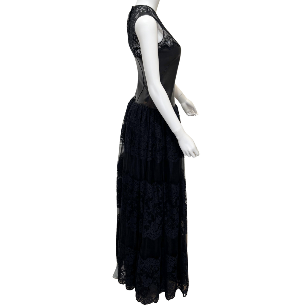Valentino Garavani Black Leather & Lace Panel Corset Gown, 4