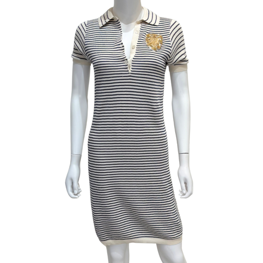 Christian Dior Cream & Navy Stripe Cotton & Silk Embellished Dress, 38