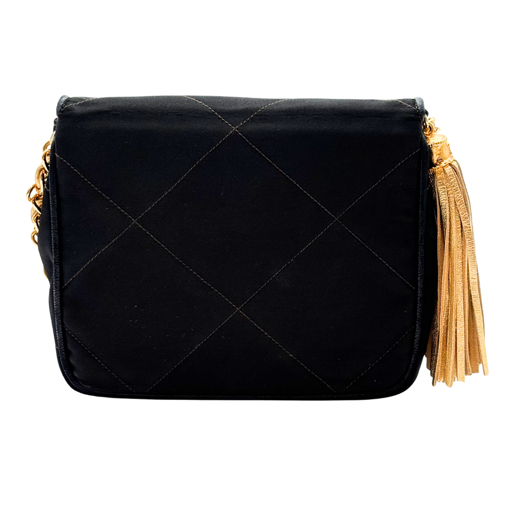 Chanel Black Satin Matelasse Chain Bag (1989-1991)