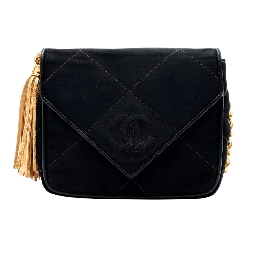 Chanel Black Satin Matelasse Chain Bag (1989-1991)