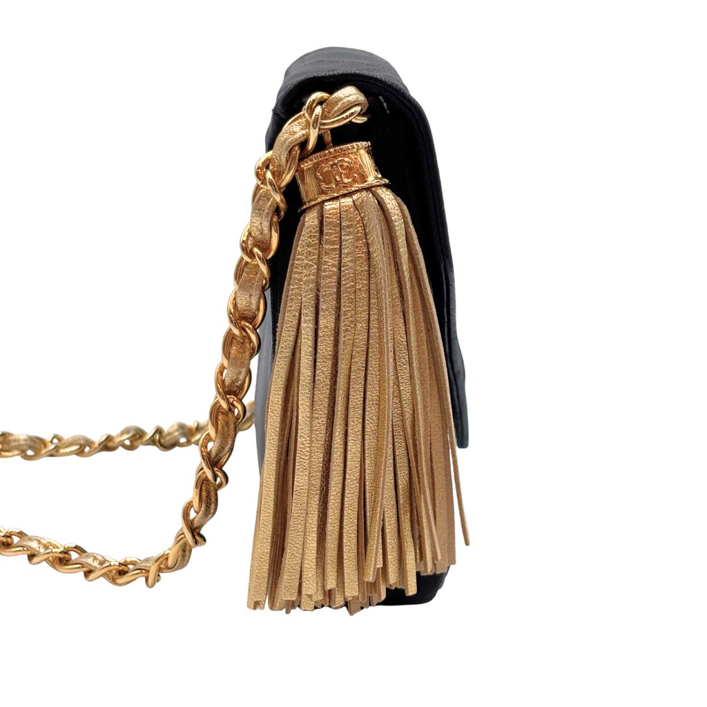 Chanel Black Satin Matelasse Chain Bag (1989-1991)