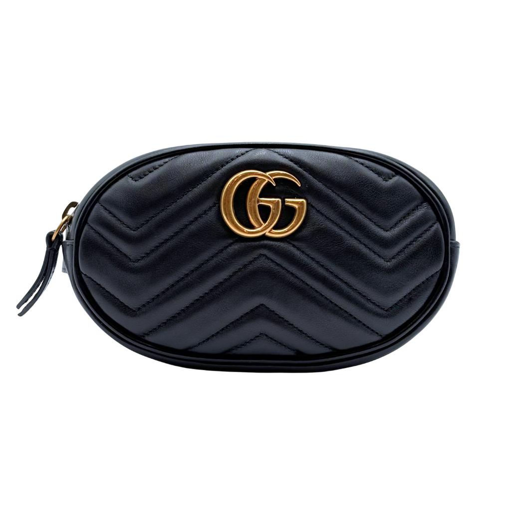 Gucci Black Leather Matelasse Oval Marmont Belt Bag
