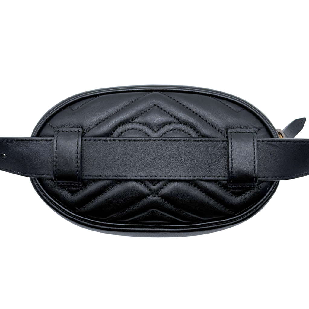 Gucci Black Leather Matelasse Oval Marmont Belt Bag