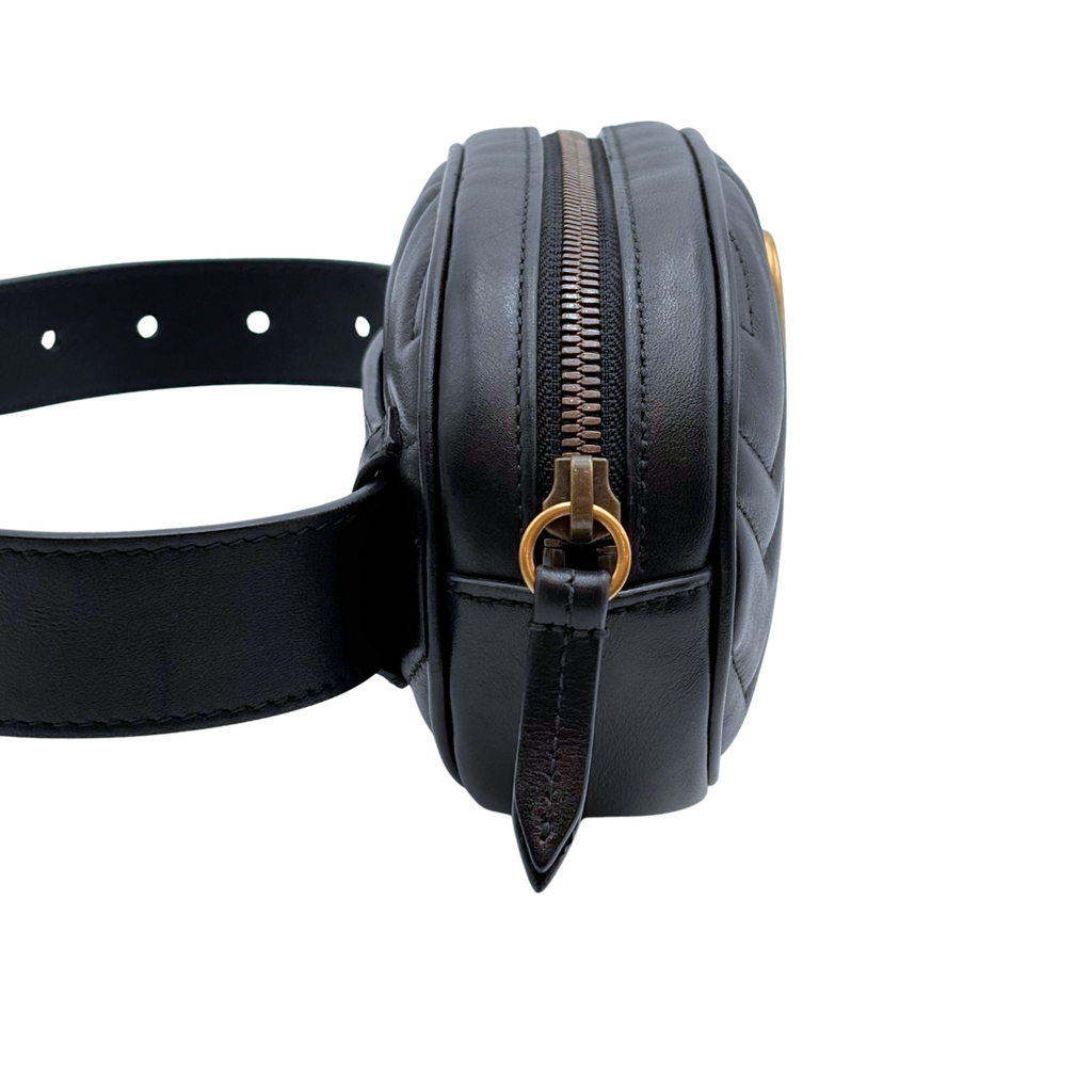 Gucci Black Leather Matelasse Oval Marmont Belt Bag