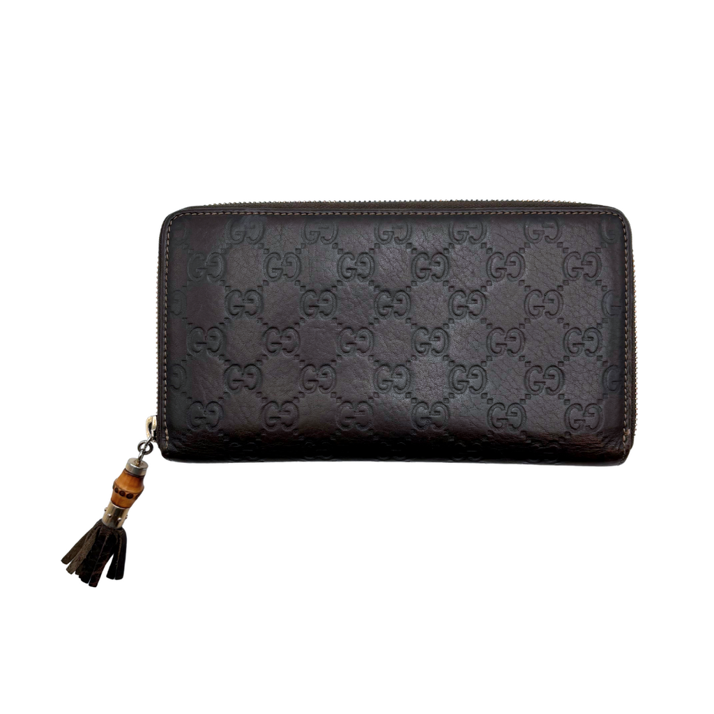 Gucci Dark Brown Guccissima Bamboo Zip-Around Wallet
