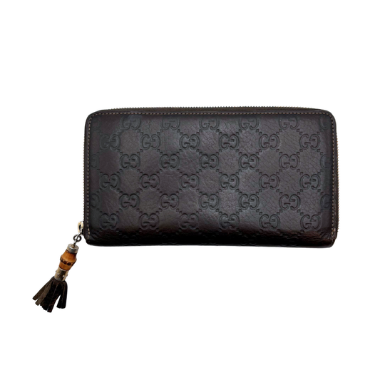 Gucci Dark Brown Guccissima Bamboo Zip-Around Wallet