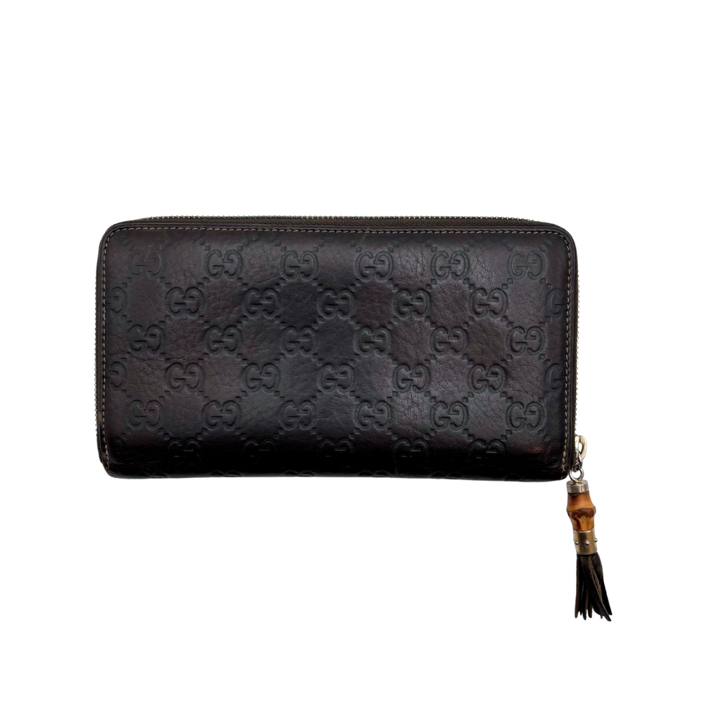 Gucci Dark Brown Guccissima Bamboo Zip-Around Wallet