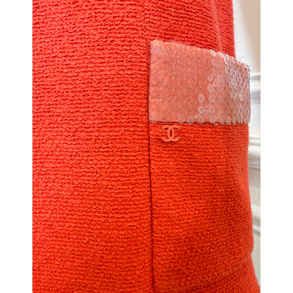 Chanel Orange Cotton Tweed & Sequin Fringe Dress, 38 (2008 Cruise)