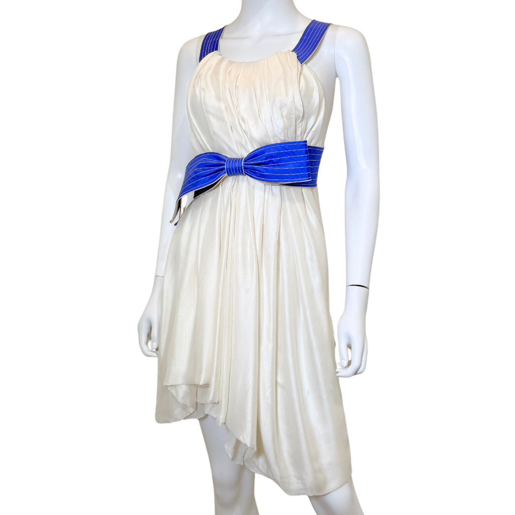 2006 Cream Silk & Cotton Pleated Mini Dress