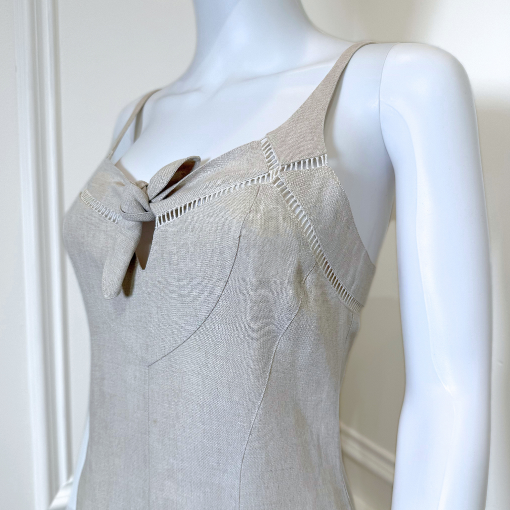 Thierry Mugler Beige Linen Tie Front Maxi Dress, 38 (1994-1995)