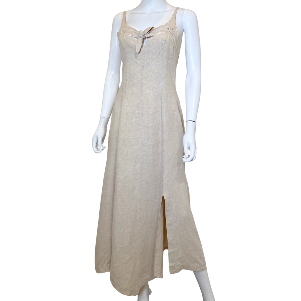 Thierry Mugler Beige Linen Tie Front Maxi Dress, 38 (1994-1995)