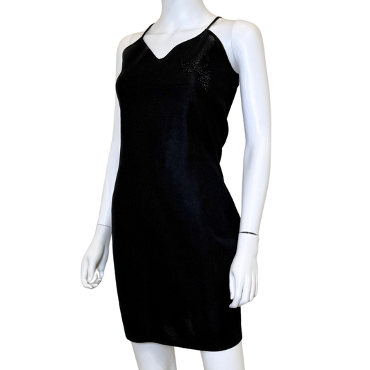 Chanel Black Flower Mesh Cotton Blend Knit Mini Tank Dress (2000s)