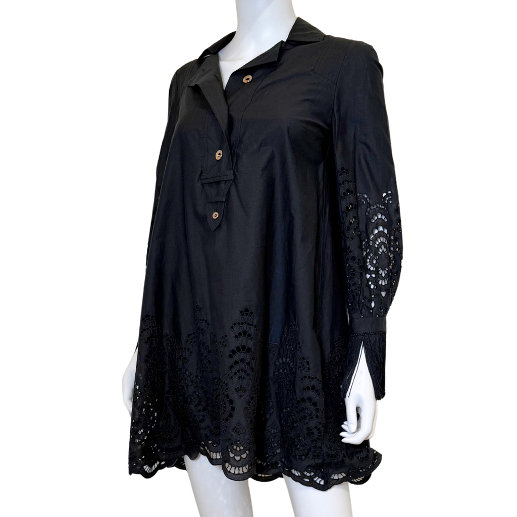 Gucci Black Cotton Eyelet Lace Fringe Cuff Dress, 38 (2008)